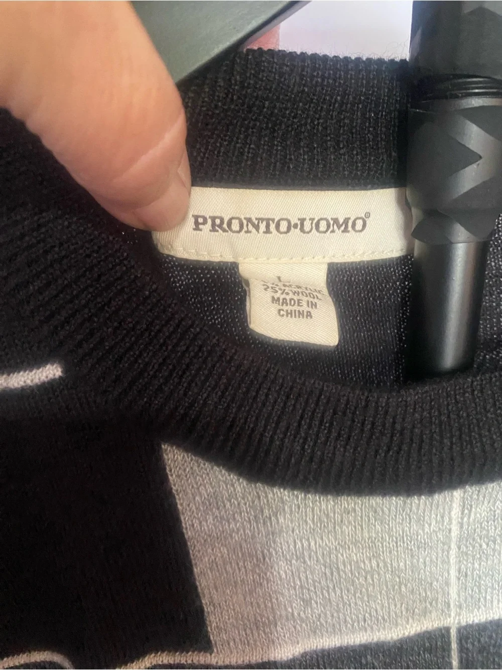 Pronto Uomo Black & Gray Check Crewneck Sweater